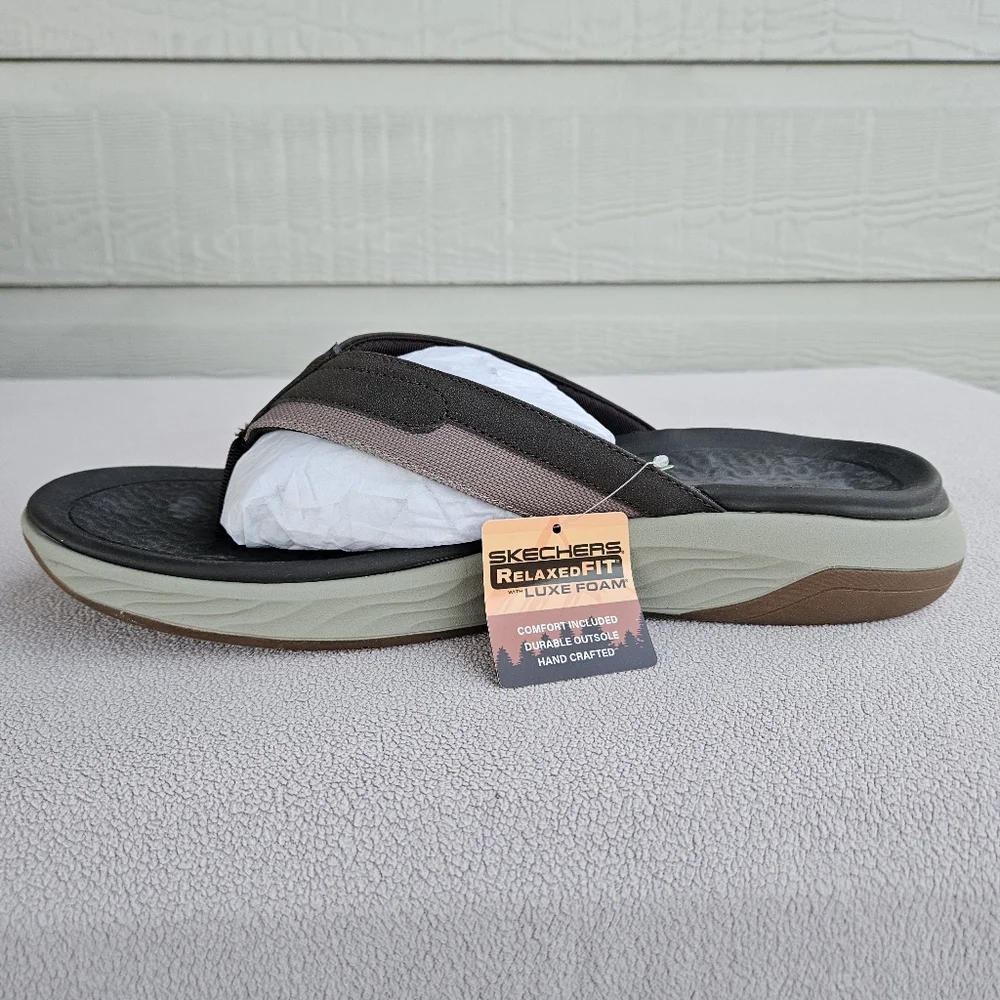 Skechers Silva Falco Thong Flip Flop Sandal Men 13 Brown Relaxed Fit Vegan